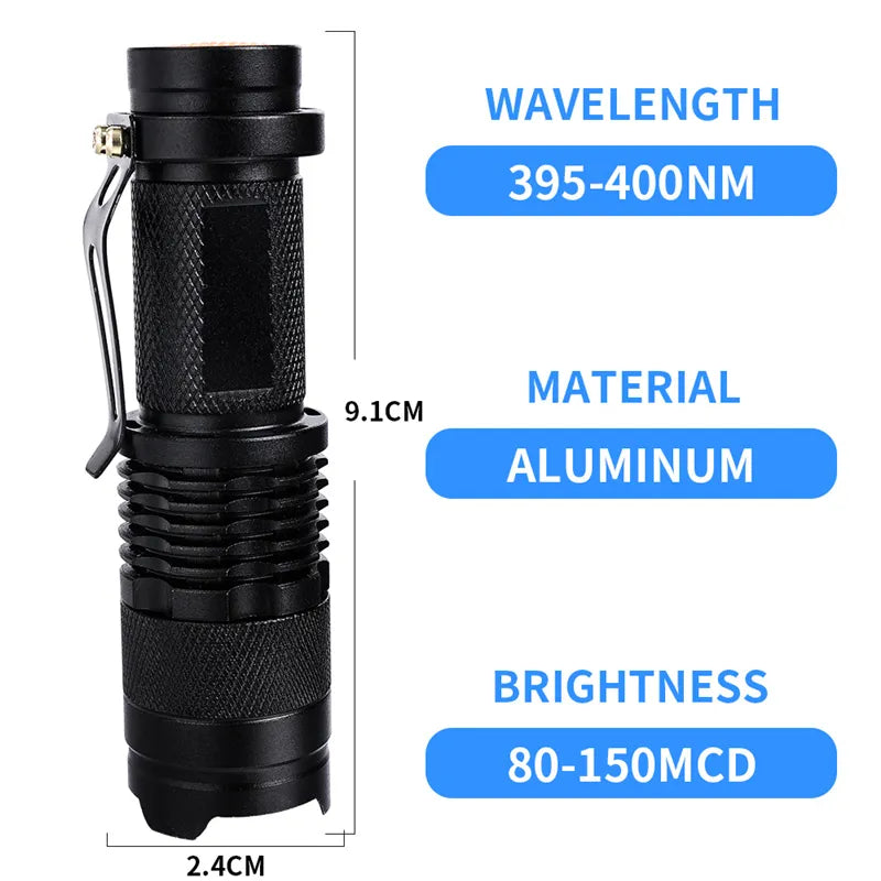 2 in 1 LED UV Flashlight 3 Modes Retractable UV Flashlight