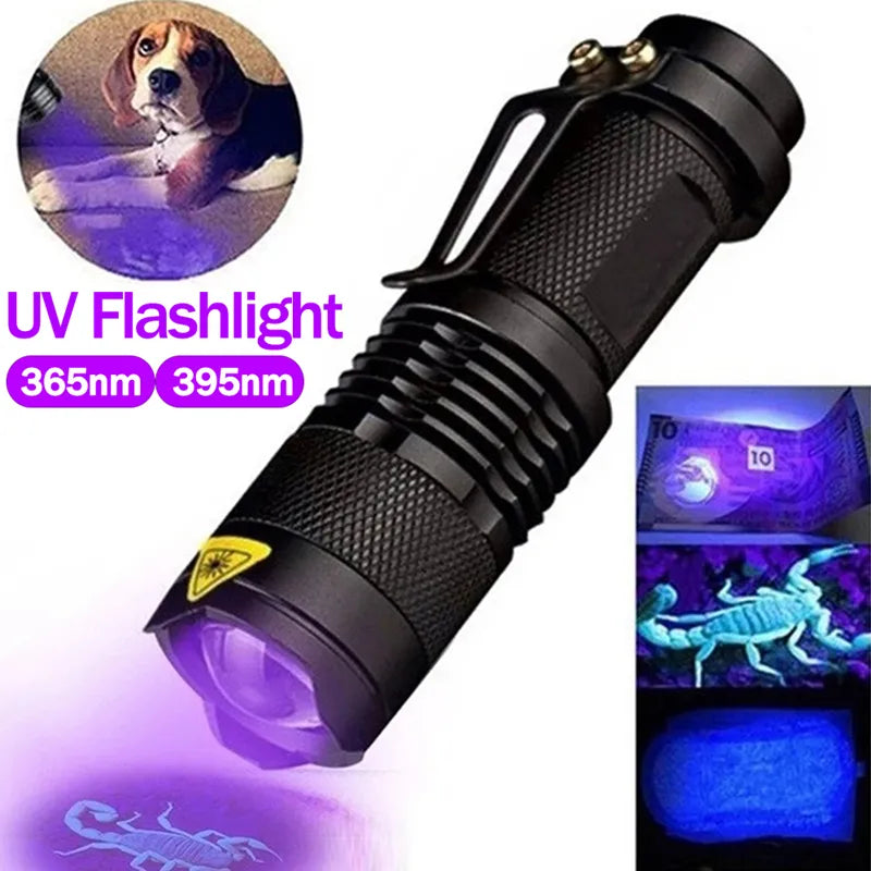 2 in 1 LED UV Flashlight 3 Modes Retractable UV Flashlight