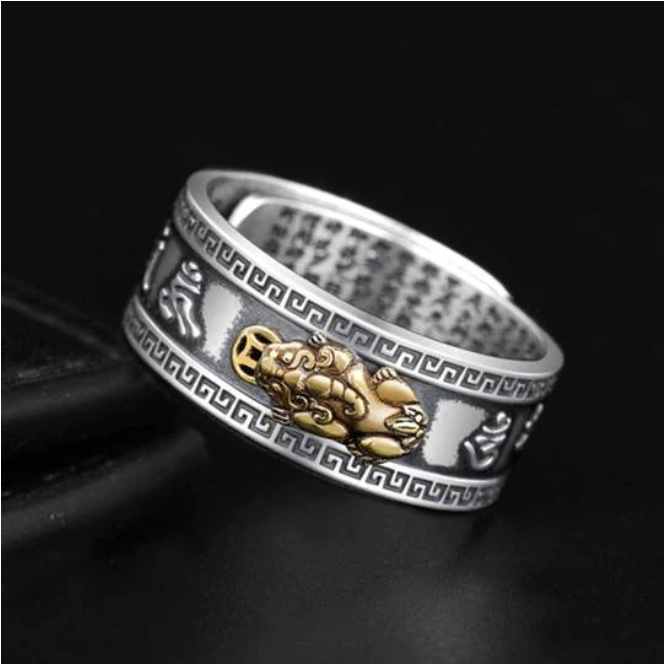 Mini Mantra Protection Ring, Get 1 Black Obsidian Stone 10 Karat Gold Bracelet