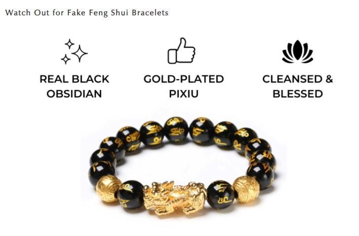 Feng Shui Black Obsidian Stone 10 Karat Gold Bracelet