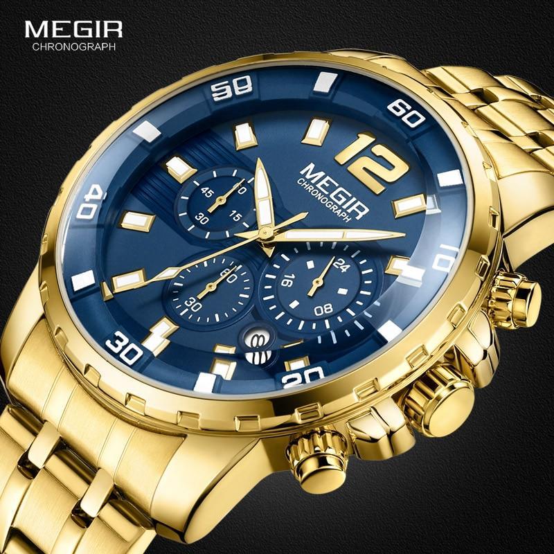 Megir Men's Gold Stainless Steel Quartz Watches