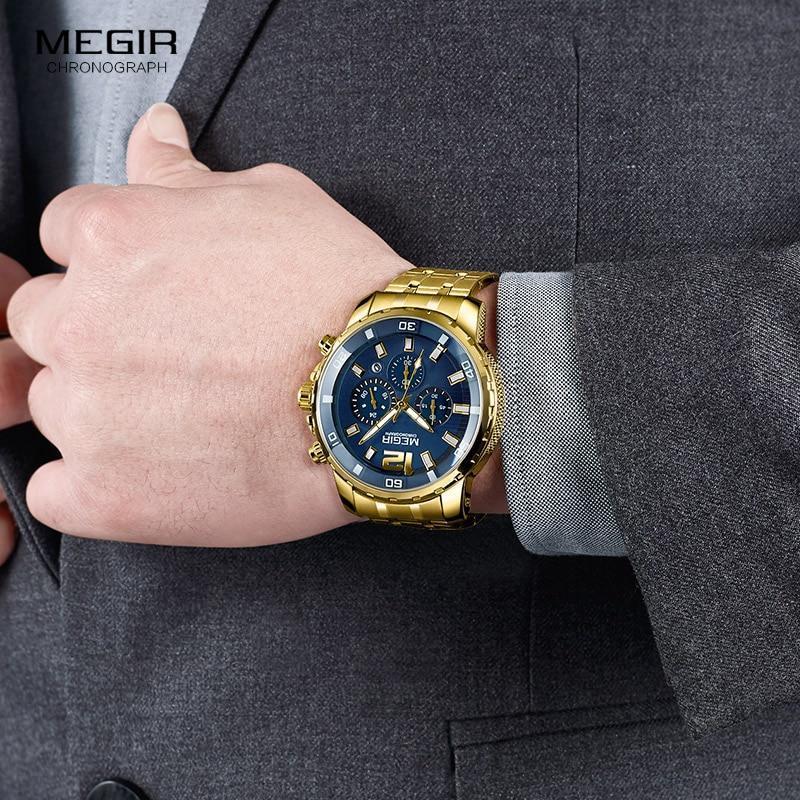 Megir Men's Gold Stainless Steel Quartz Watches